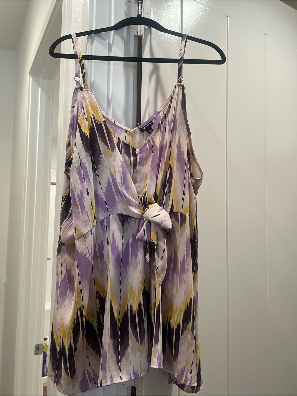 torrid Purple, Yellow & White Ikat Tie-Front Tank Top